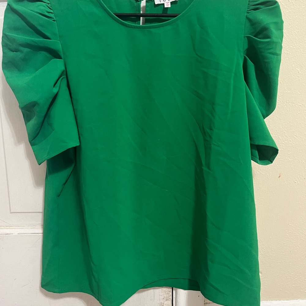 TCEC Vibrant Green Blouse with Puff Sleeves